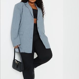 Grey woven linen pocket blazer